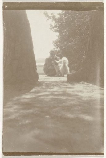 Unknown Woman with a Dog in a Garden