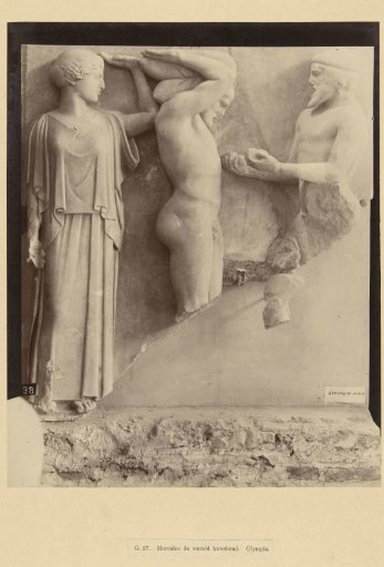 Relief of Hercules holding the world, with Athena and Atlas on either side
