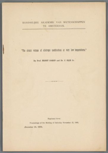 Research report on the atomic volume of allotropic modifications at low temperatures