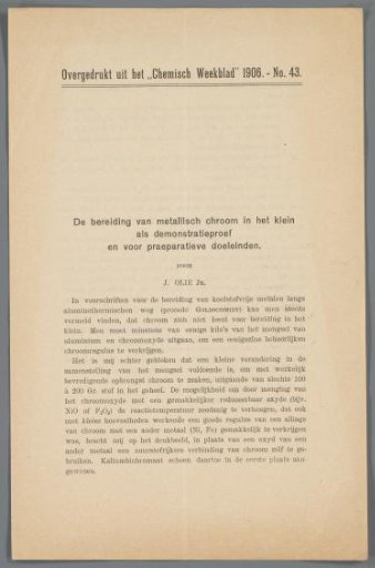 Description of the preparation of metallic chromium in small quantities