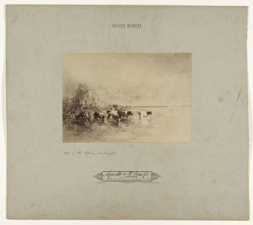 Photographic reproduction of the watercolor Cows by the Shore of a Pond in the Water