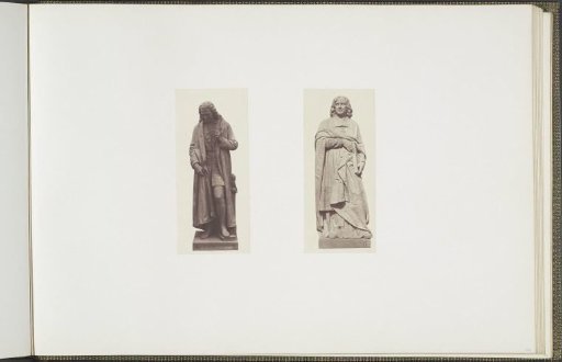 Plaster models for sculptures at the Palais du Louvre: left "Voltaire" by Antoine Desboeufs and right "Bossuet" by Louis Desprez