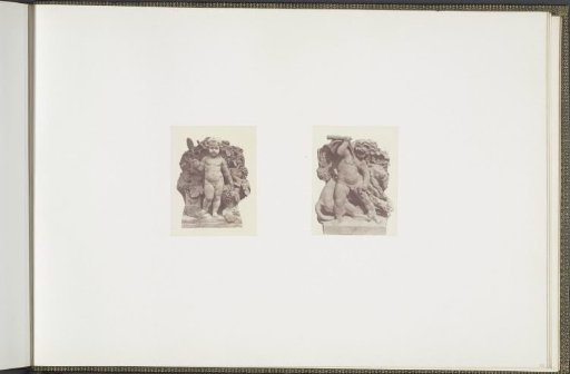Plaster models for sculptures at the Palais du Louvre: left "La Vendange" by Jacques François Walcher and right "La Force" by Georges Clère