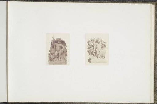 Plaster models for sculptures at the Palais du Louvre: left "La Pêche" by Auguste Jean Baptiste Lechesne and right "La Vendange" by Jacques François Walcher