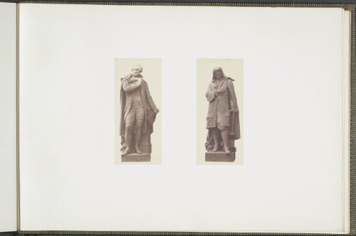 Plaster models for sculptures at the Palais du Louvre: left "Condorcet" by Pierre Loison and right "Papin" by Jean-François Soitoux