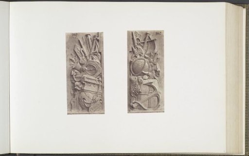 Plaster models for sculptures on the Palais du Louvre: left "Trophée maritime" and right "Trophées" by Pierre Rouillard