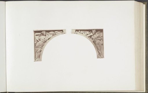 Plaster model for sculpture on the Palais du Louvre: left "La Science moderne" by Emile Knecht and right "L'Art" by Emile Seurre