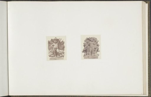 Plaster models for sculptures on the Palais du Louvre: left "La Pêche" by Hippolyte Ferrat and right "La Moisson" by Georges Jacquot