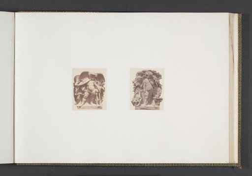 Plaster models for sculptures at the Palais du Louvre: left "La Chasse" by Charles Auguste Lebourg and right "L'Art grec" by Charles Edouard Elmerich