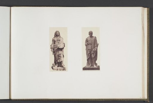 Plaster models for sculptures at the Palais du Louvre: left "Le Brun" by Jean Claude Petit and right "Chambiges" by Jules Droz