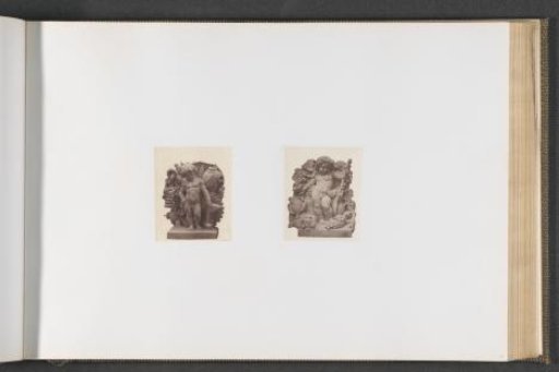 Plaster models for sculptures on the Palais du Louvre: left "Strength" by Charles Auguste Lebourg and right "Autumn" by Emile Chatrousse