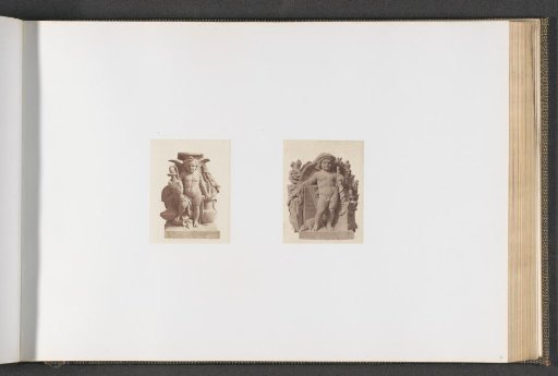 Plaster models for sculptures on the Palais du Louvre: left "Ceramics" by Jean Pierre Victor Huguenin and right "Medicine" by Louis Eugène Bion