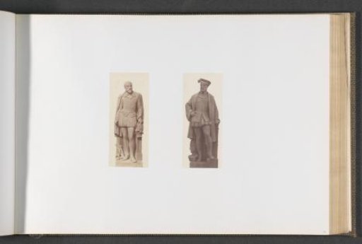 Plaster models for sculptures on the Palais du Louvre: left "Androuet du Cerceau" by Georges Diébolt and right "Goujon" by Gabriel Bernard Seurre