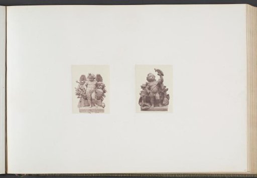Plaster models for sculptures on the Palais du Louvre: left "Etruscan Art" by Pierre Hébert and right "The Hunt" by Auguste Jean Baptiste Lechesne