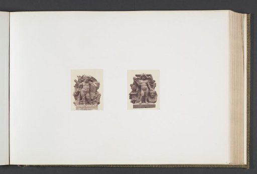 Plaster models for sculptures on the Palais du Louvre: left "The Navy" by Georges Clère and right "Egyptian Art" by François Gaspard Aimé Lanno