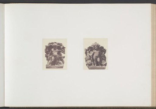 Plaster models for sculptures on the Palais du Louvre: left "L'Etude" by Joseph Alexandre Renoir and right "La Fortune" by Etienne Montagny