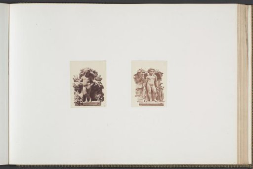 Plaster models for sculptures at the Palais du Louvre: left "L'Abondance" by Julien Charles Dubois and right "La Musique" by Henri Joseph Daniel
