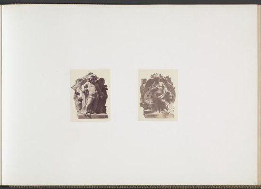 Plaster models for sculptures at the Palais du Louvre: left "La Renaissance" by Louis Eugène Bion and right "Les Beaux-Arts" by Jehan Duseigneur