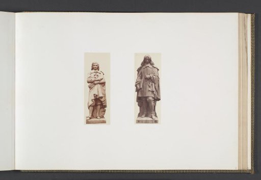 Plaster models for sculptures at the Palais du Louvre: left "Le Sueur" by Aristide Husson and right "Perrault" by Auguste Hyacinthe Debay