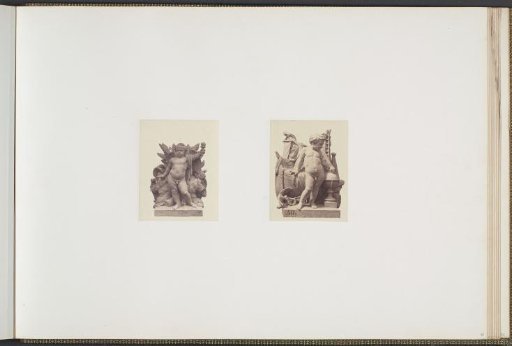 Plaster models for sculptures at the Palais du Louvre: left "La Guerre" by Edme Sornet and right "La Navigation" by Charles-Louis Menn