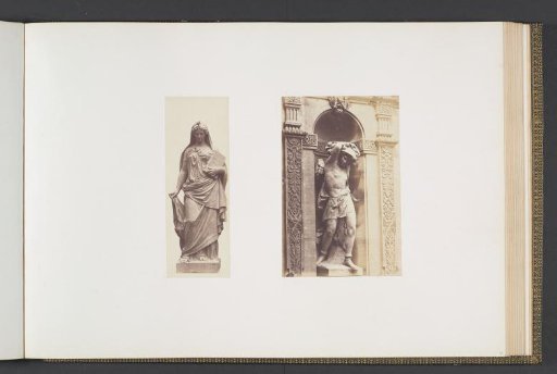Plaster models for sculptures on the Palais du Louvre: left "La Science" by Jacques Maillet and right "Le Vendangeur" by Paul Cabet