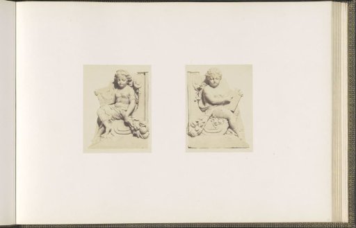 Plaster models for sculptures on the Palais du Louvre: left "La Sagesse" and right "La Loi" by Pierre Edouard Charrier