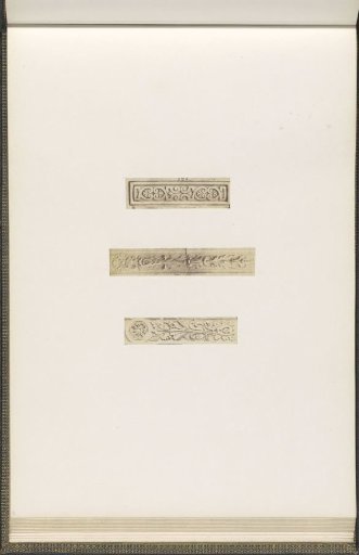 Plaster models for decorations of the Palais du Louvre: left by Jules Lafrance, center by Pierre Edouard Charrier, right unknown