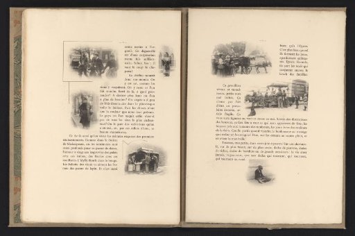 Four scenes with Parisians on the street, one of them at a food stall