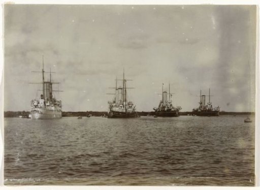 Four steamships in a body of water, probably in the Netherlands