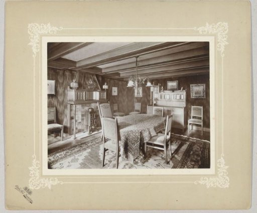 Living Room Interior with Gas Stove and Wall Decoration
