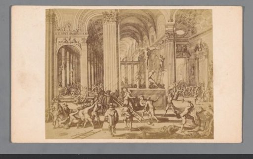 Photographic reproduction of an engraving of the Iconoclastic Fury in a church in August 1566