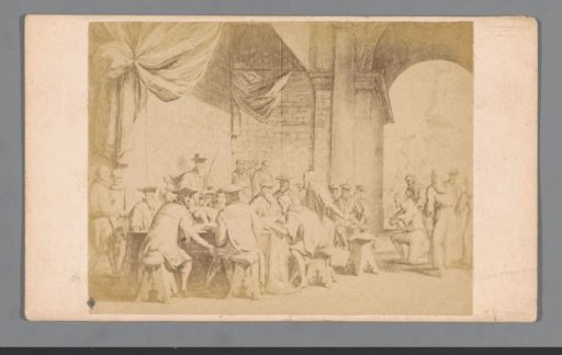 Photographic reproduction of an engraving of the Council of Troubles, or the Blood Council, established by the Duke of Alba in September 1567