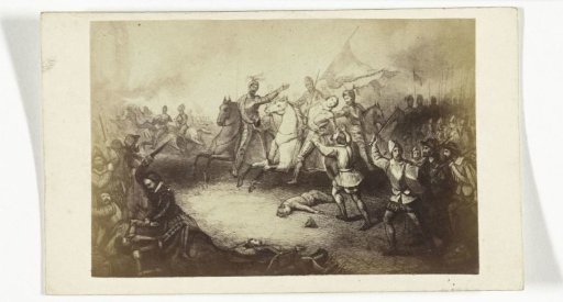 Photographic reproduction of an engraving of the Battle of Heiligerlee in May 1568