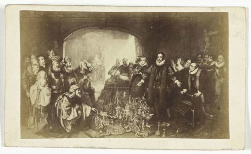 Photographic reproduction of an engraving of William I selling his valuables in 1569