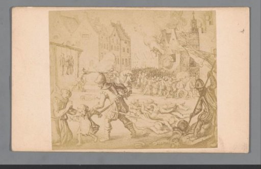 Photographic reproduction of an engraving of the massacre of Naarden by the Spaniards on 1 December 1572