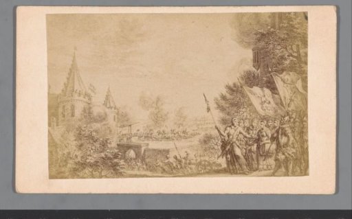Photographic reproduction of an engraving of Kenau Simonsdr. Hasselaar during the Siege of Haarlem in 1572