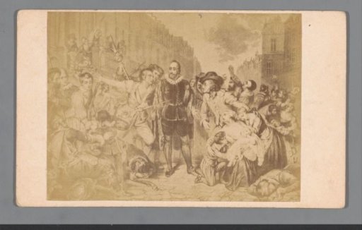 Photographic reproduction of an engraving of Mayor Van der Werf during the Siege of Leiden in 1573 and 1574