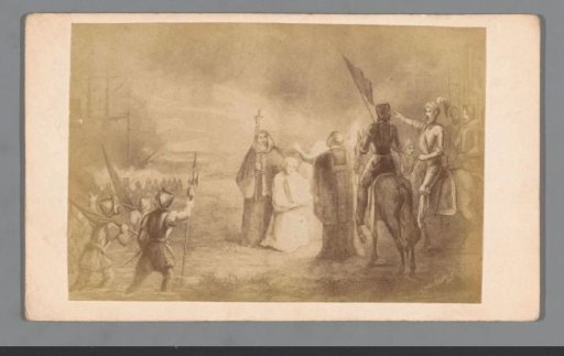 Photographic reproduction of an engraving of the Spaniards wading through the Zijpe on their way to Zierikzee in 1575