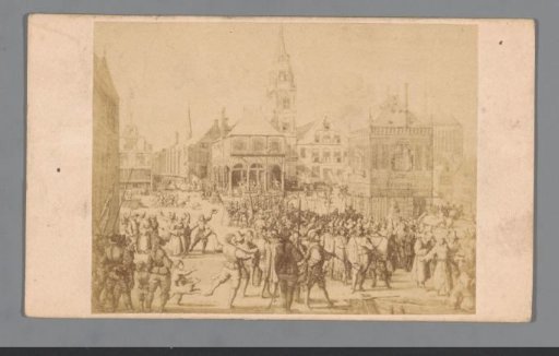 Photographic reproduction of an engraving of the Alteration of Amsterdam in 1578