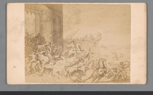 Photographic reproduction of an engraving of the attack on Antwerp by the Duke of Anjou in 1583