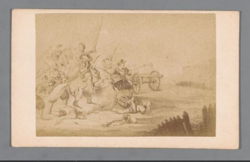 Photographic reproduction of an engraving of Prince Maurice relieving Bergen op Zoom in 1588