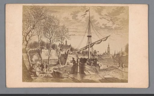 Photographic reproduction of an engraving of the surprise attack on the castle of Breda using a turf boat on 4 March 1590