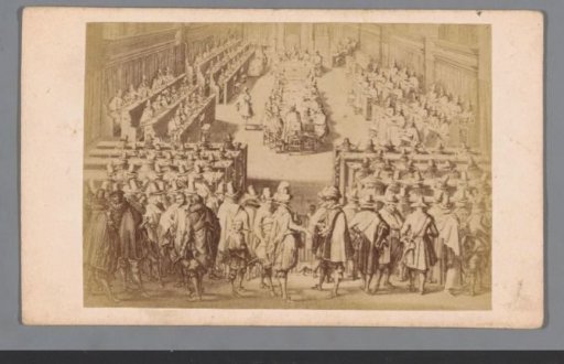 Photographic reproduction of an engraving of the Synod of Dordrecht in 1618 and 1619