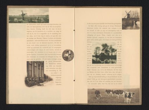 Windmill in a meadow, below two boys with a cow and five young men seated against the facade of a house