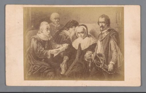 Photographic reproduction of an engraving after a painting by Jozef Israëls of the family of Johan van Oldenbarnevelt reading his farewell letter