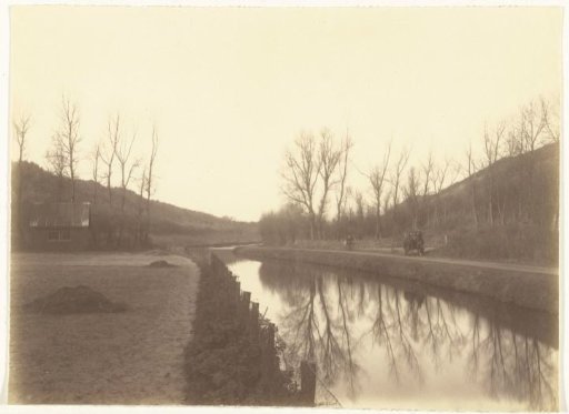 Horse with Cart and Cyclist Along a Canal