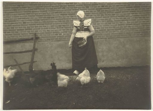 Peasant Woman in Bunschoten Costume Feeding the Chickens