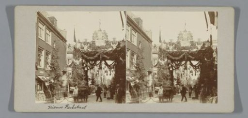 Triumphal Arch in the Nieuwe Kerkstraat, for the inauguration of Queen Wilhelmina, Amsterdam