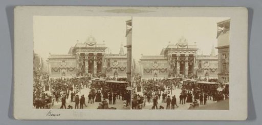 Stock Exchange by Zocher on the Dam, decorated for the inauguration of Queen Wilhelmina, Amsterdam