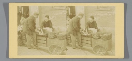 Fishmonger serving a customer, Netherlands